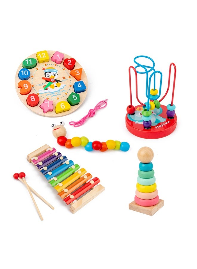 Montessori Toys for 1 2 Year Old Boys Girls, 5 In 1 Kids Wooden Toys Toddler Toys Includes Stacking Sorting Xylophone Bead Maze Baby Boy 3-6 Year,Preschool Educational Toy Gifts - Image 1